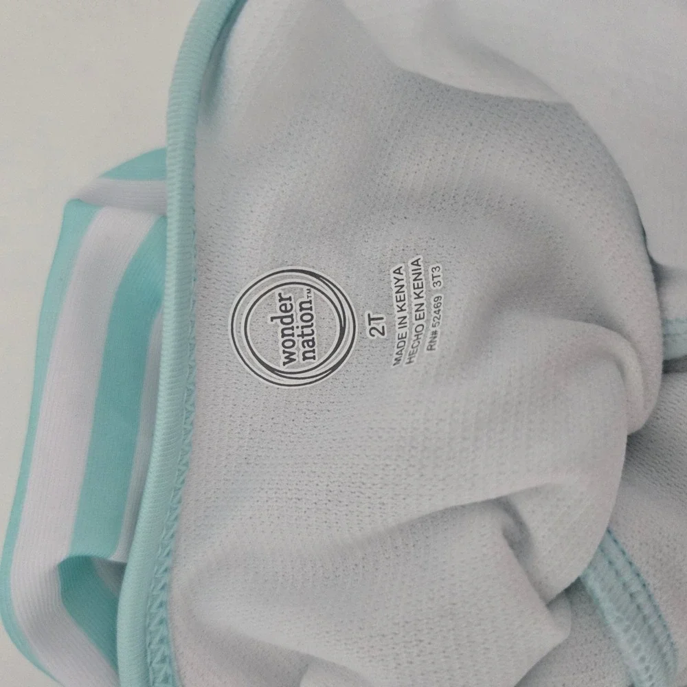 Wonder Nation Girls Swimsuit Aqua White Striped One Piece 2T UPF 50+ NWT‎